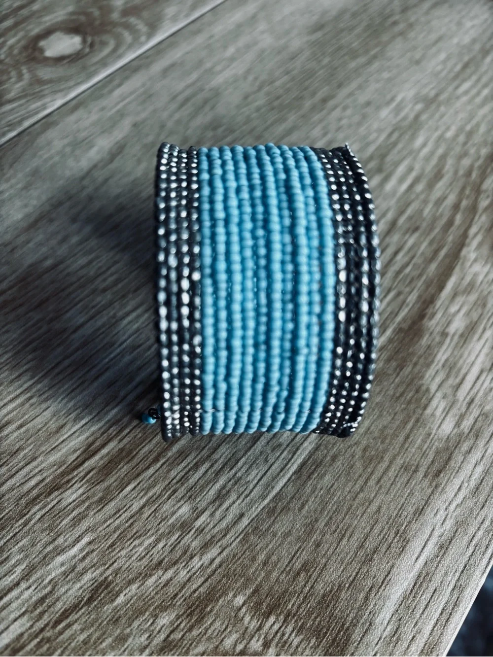 Beaded Color Block Cuff in Turquoise & Silver Micro Stones